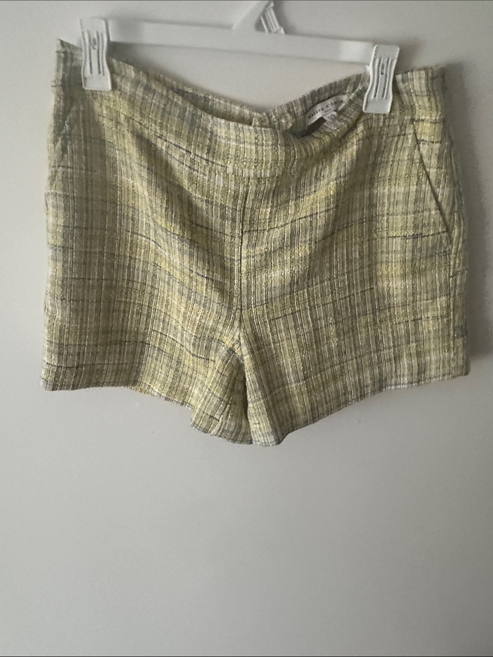 High-Rise Plaid Tweed Shorts in Yellow-Green — Women